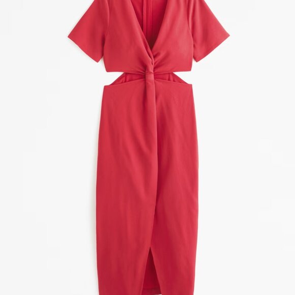 Abercrombie - Knotted Cutout Midi Dress - Red - NWT - Picture 2 of 5